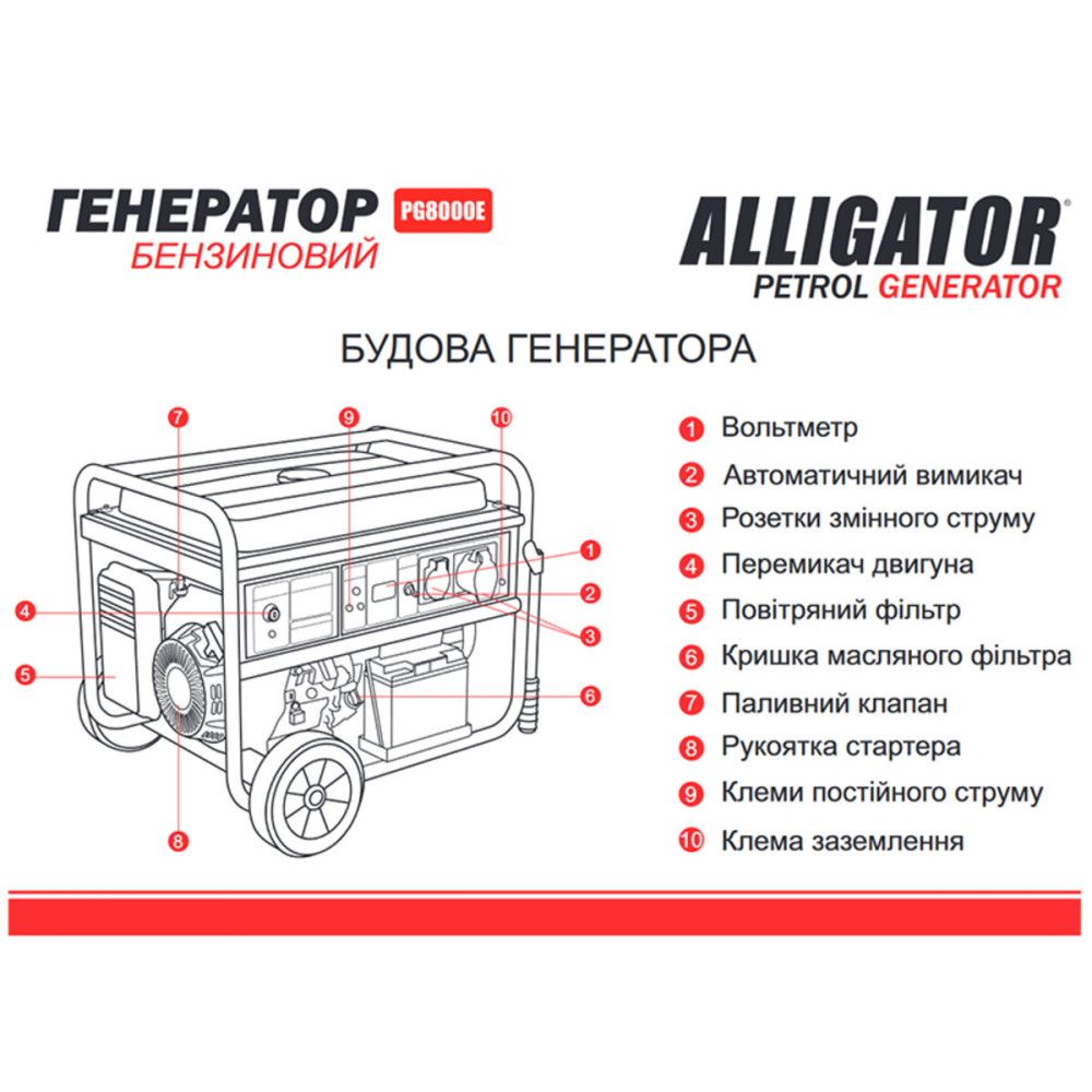 Бензиновий генератор Alligator PG8000E 6.5кВт