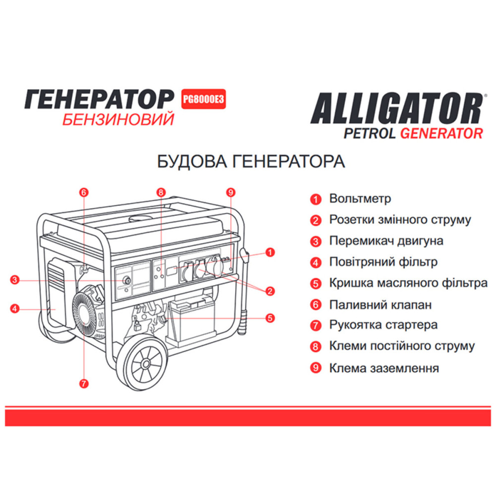 Бензиновый генератор Alligator PG8000E3 6.5кВт