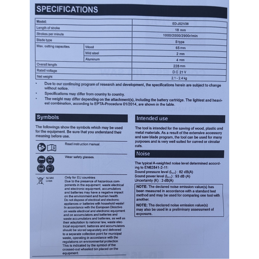 Аккумуляторный лобзик Edon ED-JS21/38BL