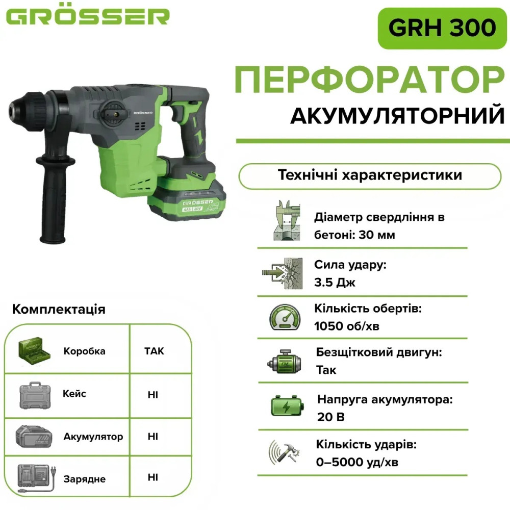 Акумуляторний перфоратор Grosser GRH 300(без АКБ)
