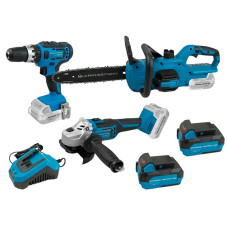 Комплект акумуляторного інструменту KRAISSMANN 20UL (болгарка, шурупокрут, ланцюгова пила, акум. 2*4000 мАг та ЗП)