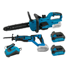 Комплект акумуляторного інструменту KRAISSMANN 20UL (ланцюгова пила, шабельна пила, акумулятори 2*4000 мАг і ЗП)