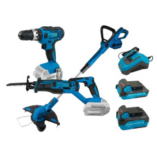 Комплект акумуляторного інструменту KRAISSMANN 20UL (шурупокрут, шабельна пила, тример, акум. 2000 та 4000 мАг та ЗП)