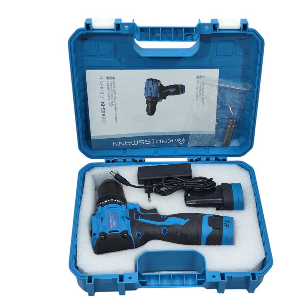Аккумуляторный шуруповерт KRAISSMANN 103 ABS-BL 16.8/45 Nm (в кейсе)