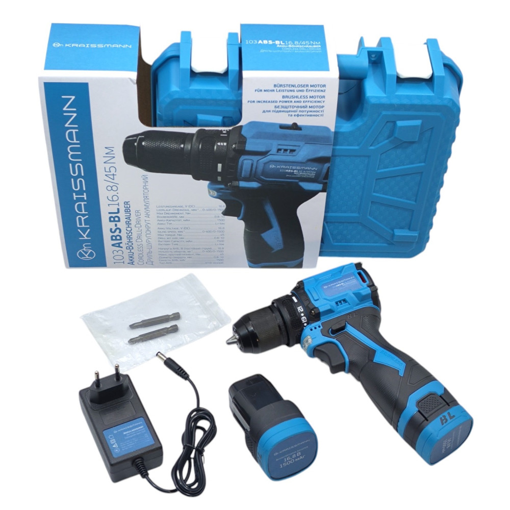 Аккумуляторный шуруповерт KRAISSMANN 103 ABS-BL 16.8/45 Nm (в кейсе)
