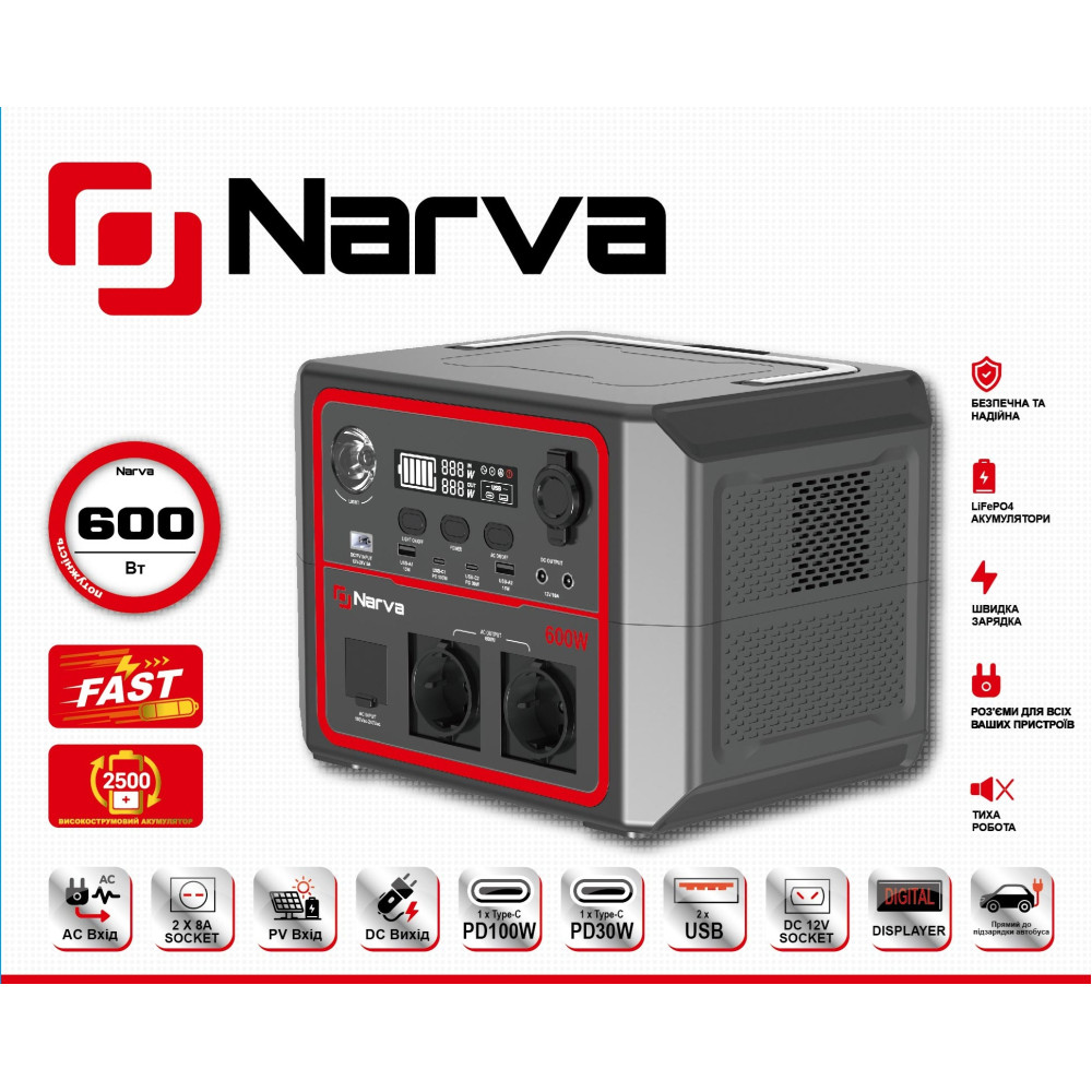 Портативная зарядная станция Narva NPS-600 336Wh