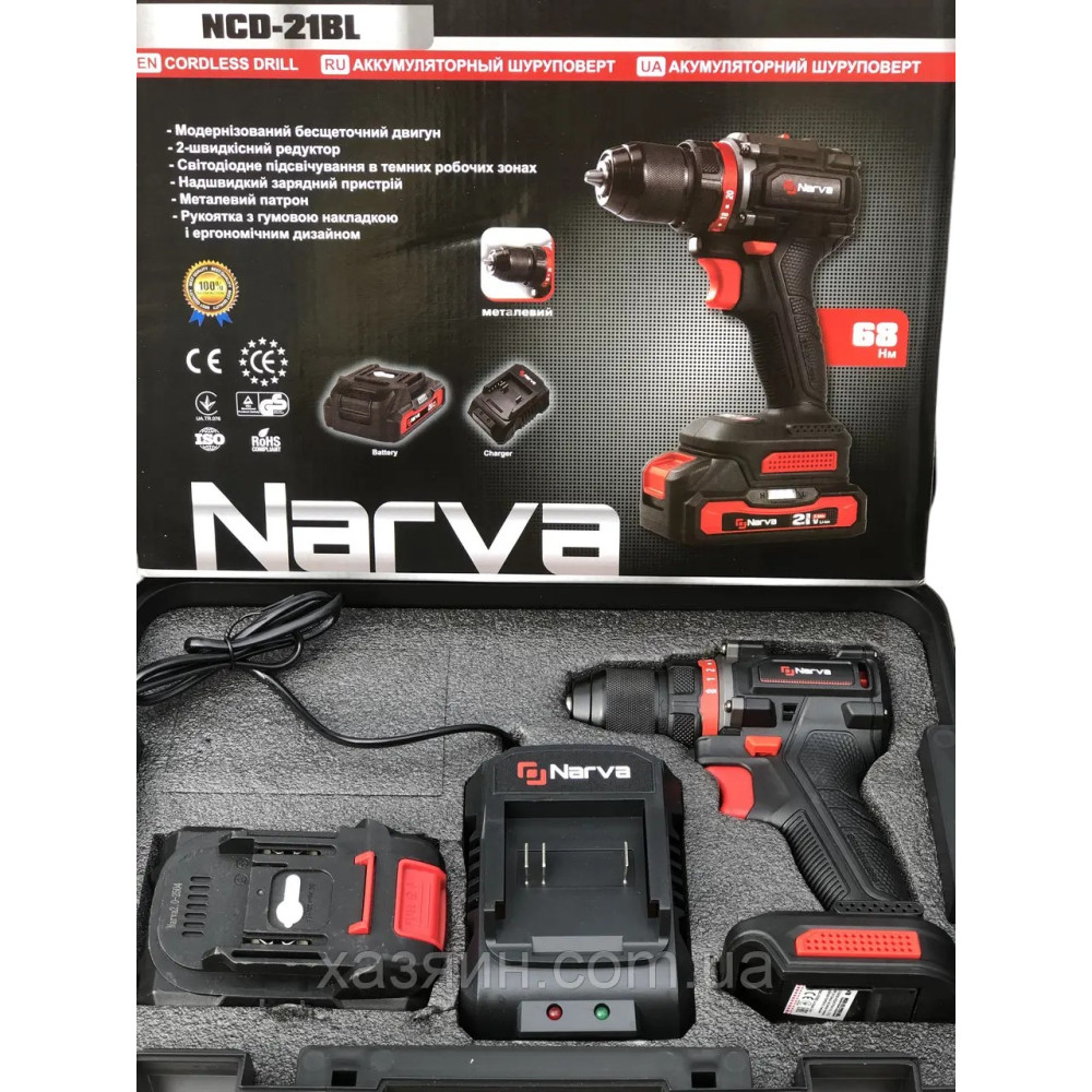 Аккумуляторный шуруповерт Narva NCD-21 PRO BL (бесщеточный)