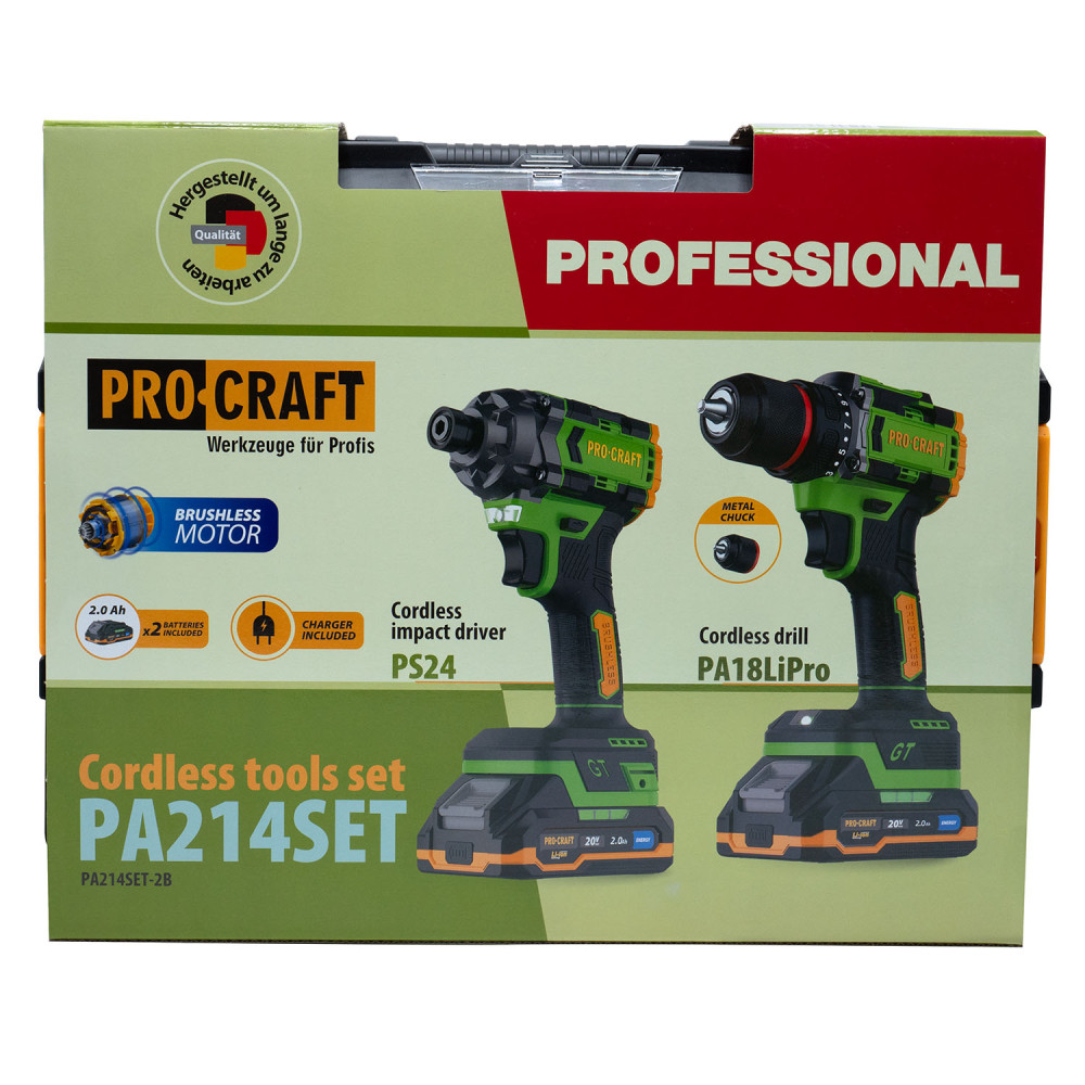 Набір акумуляторного шуруповерта та гвинтоверта Procraft PA214SET (2 АКБ та ЗП)