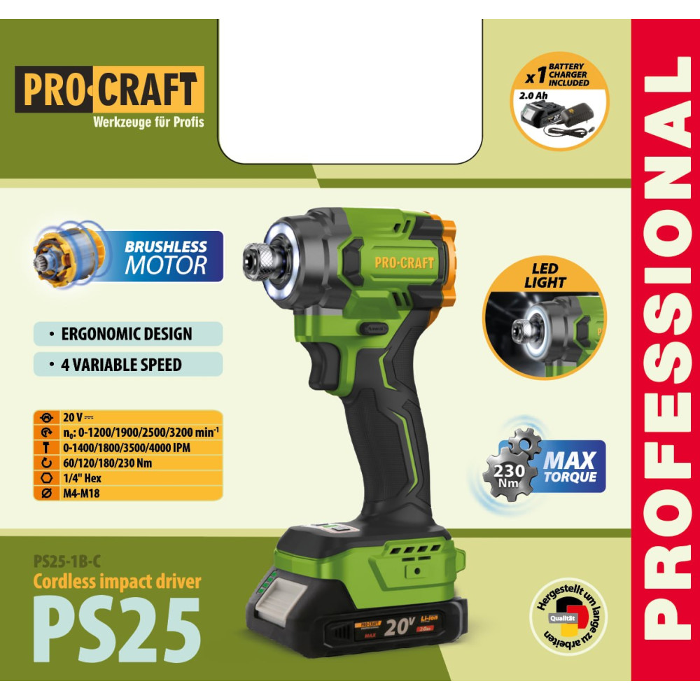 Аккумуляторный винтоверт Procraft PS25 (1 АКБ и ЗУ)