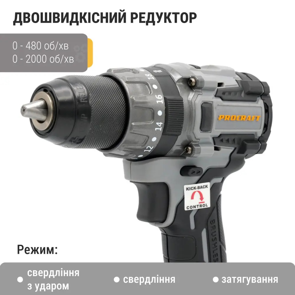 Шуруповерт Procraft industrial CD20A (без АКБ та ЗП) 