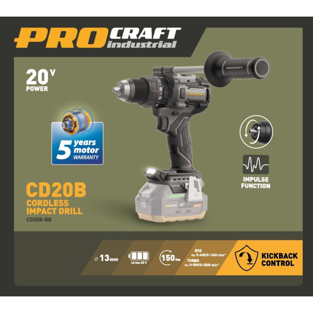 Шуруповерт Procraft industrial CD20B (без АКБ и ЗУ) ударный