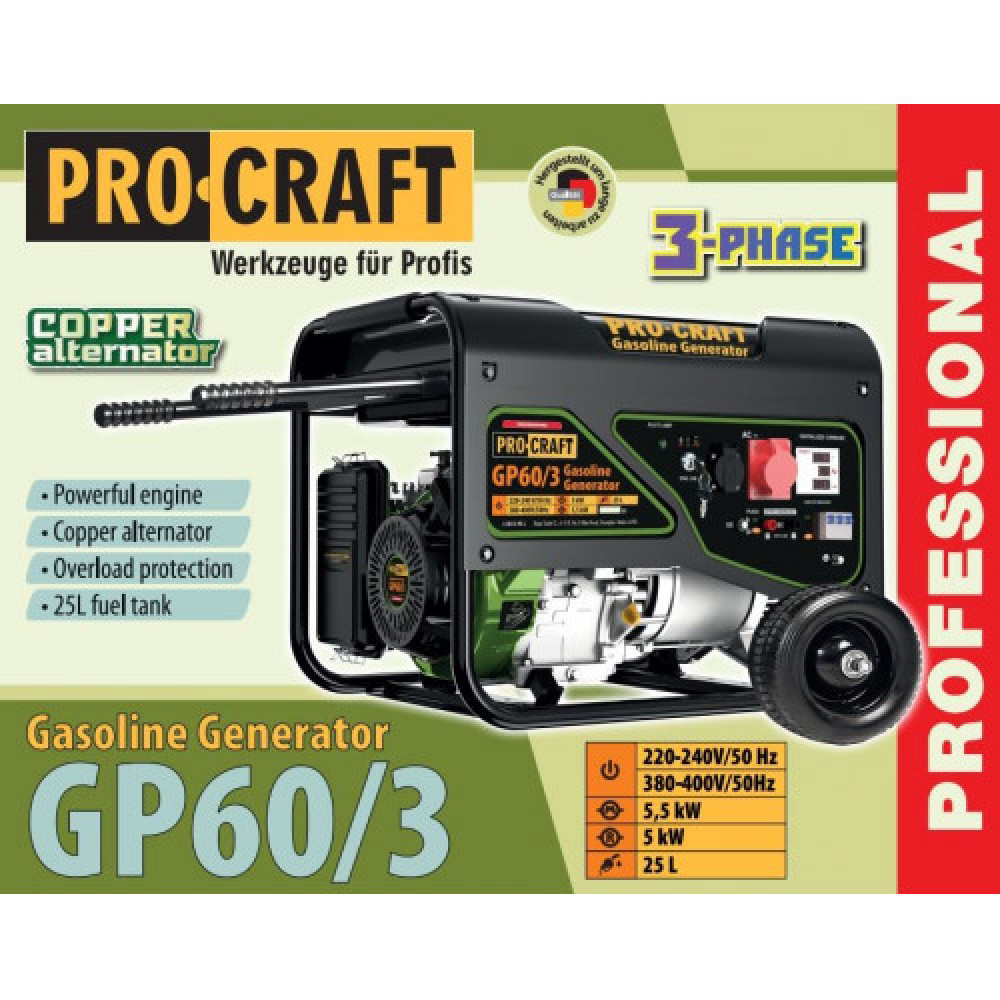 Бензиновий генератор Procraft GP60/3