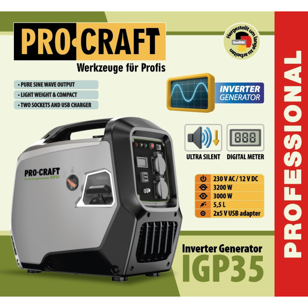 Инверторный бензиновый генератор Procraft IGP35 3.2кВт