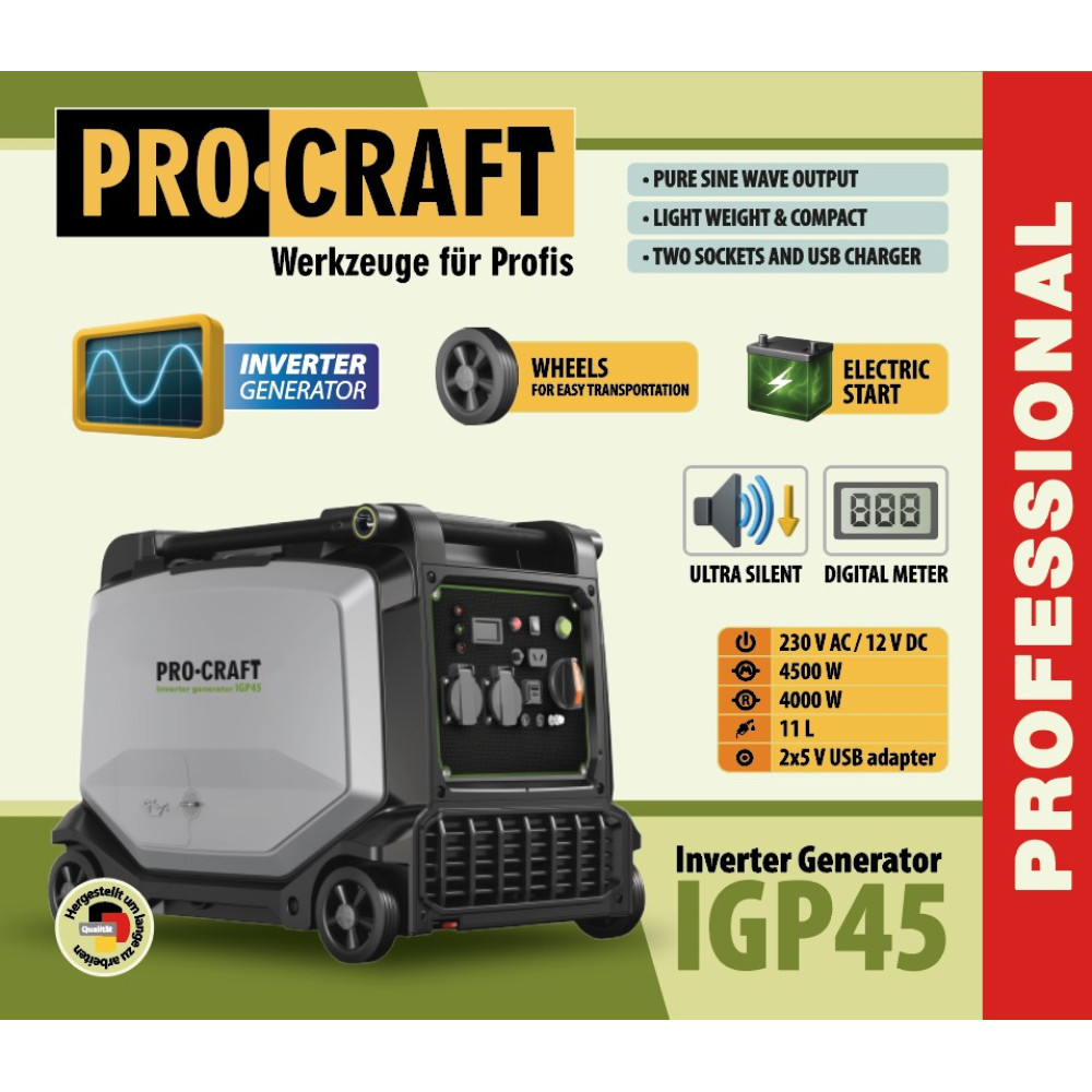 Инверторный бензиновый генератор Procraft IGP45 4.5кВт