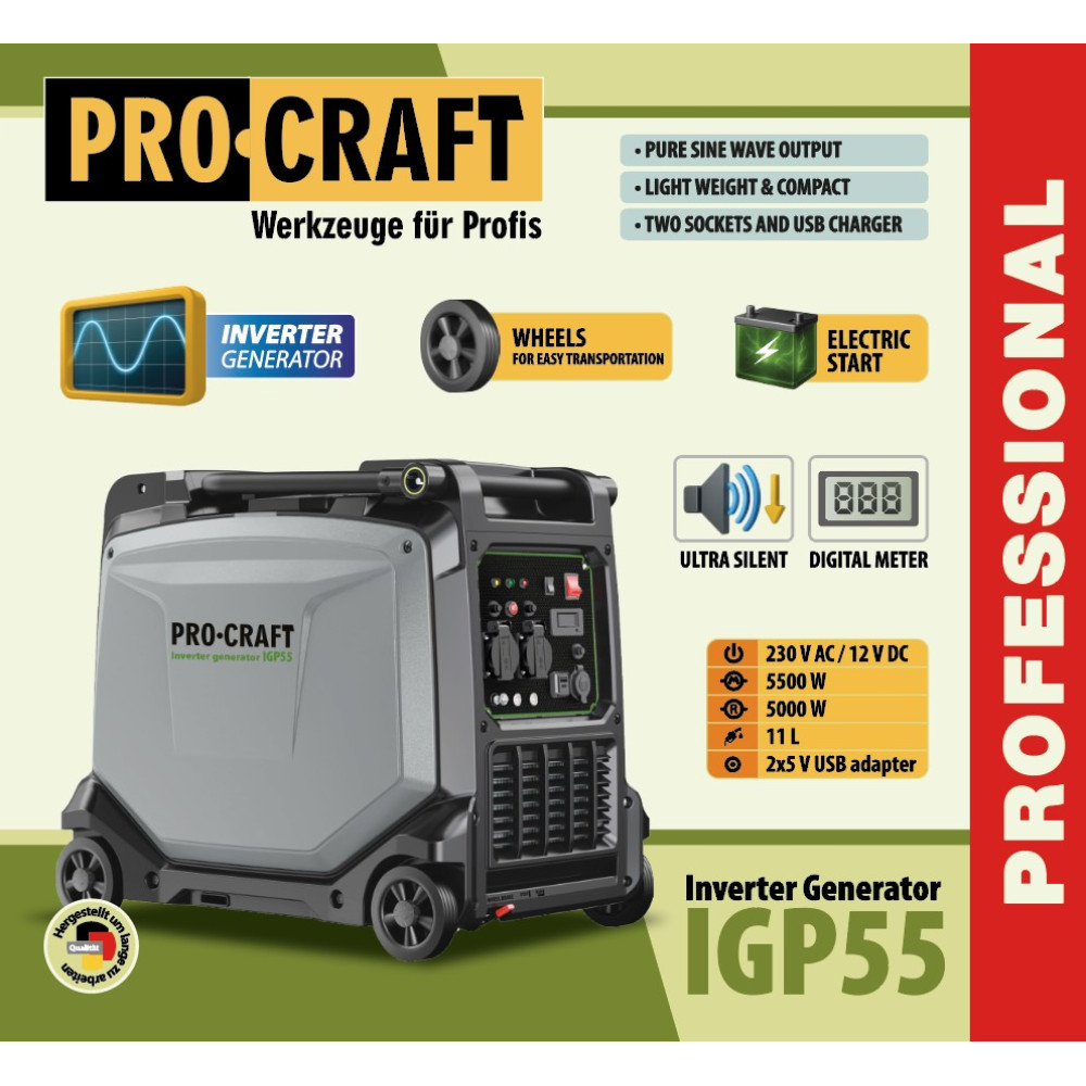 Инверторный бензиновый генератор Procraft IGP55 5.5кВт