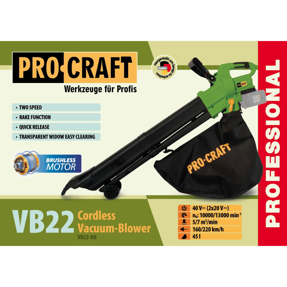 Аккумуляторный пылесос-воздуходувка Procraft VB22 (без АКБ и ЗУ)